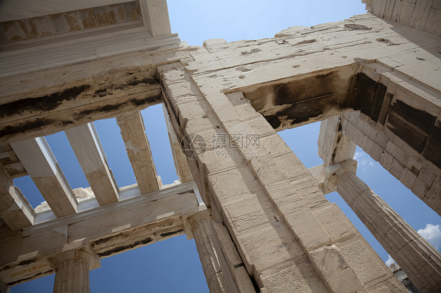 古寺庙帕台农神庙雅典希腊蓝色天空背景的图片