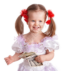 小姑娘拿着美元图片