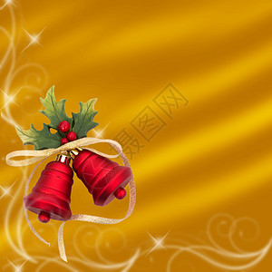 黄色背景的红圣诞节球圣诞钟图片