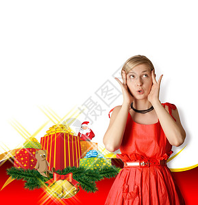 贝儿公主穿着红色衣带圣诞礼物的女人等背景