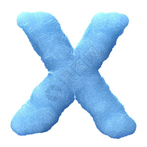 字母X由蓝色冰块制成在白图片