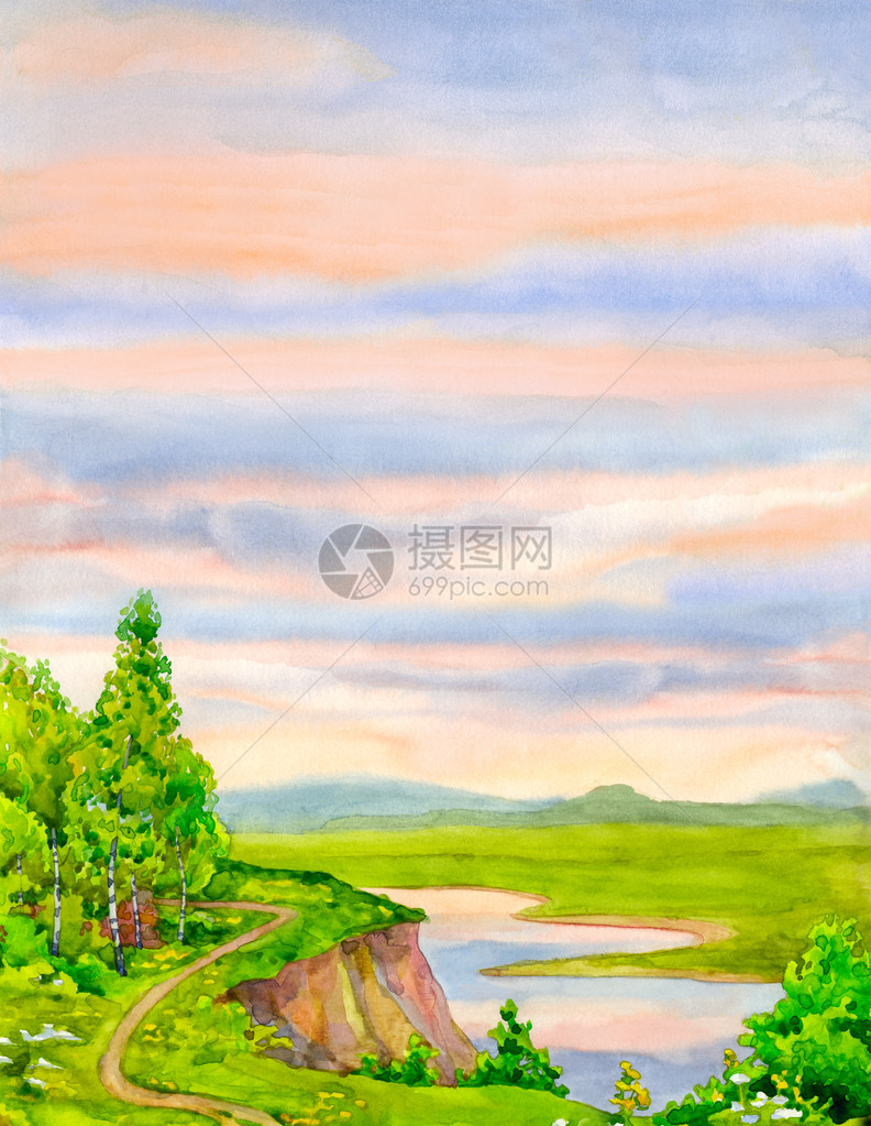 春季风景文字的水彩背景图片