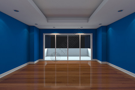 空房间用玻璃门和露台装饰蓝色图片