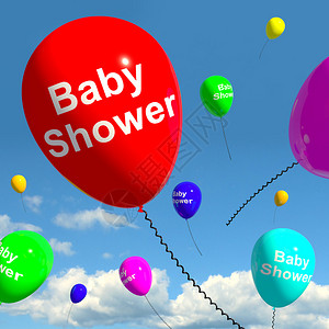 天空中的婴儿在气球上淋浴作为新图片
