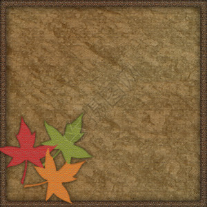 三个秋天的树叶上grunge棕色背景图片