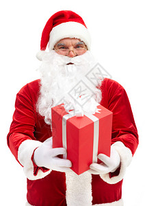 快乐的圣诞老人赠送红色礼物图片