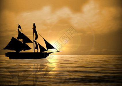 日落时帆船的股票插图图片