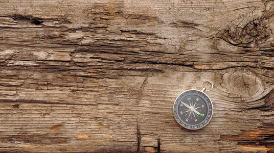 旧木背景上的指南针背景图片