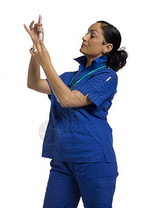 一名女护士用注射器抵挡白表图片