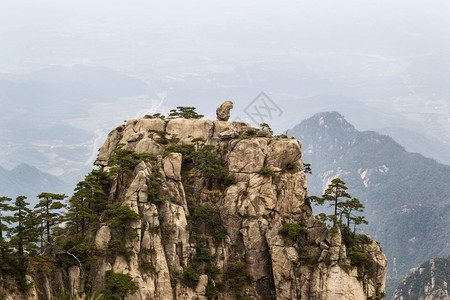 自然猴子石头雕像在黄色山图片