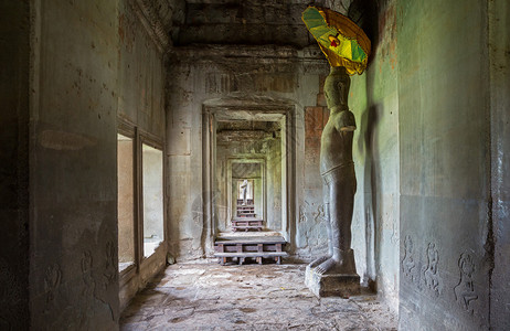 古老的庙宇走廊和吴哥瓦SiemReap图片