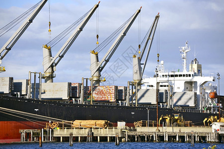 港口的商船货运船只货物运输主题单图片