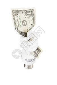 利用美元和灯泡节约电力能源的概念图片