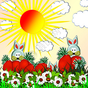 以夏季风景为背景的插图野兔和胡萝卜图片