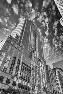 曼哈顿下城摩天大楼在日落图片