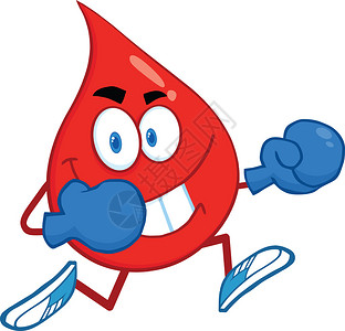 带着拳击手套奔跑的红色血滴卡通人物图片