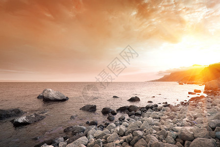 克里米亚黑海风景秀丽的日落图片