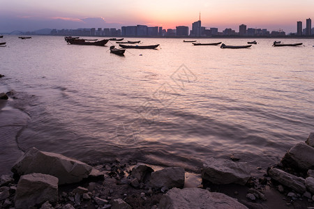 钱塘江码头与夕阳图片