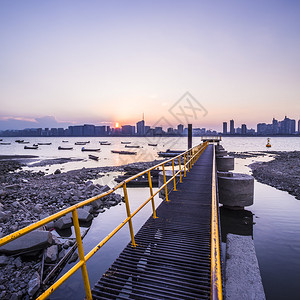 钱塘江码头与夕阳图片素材