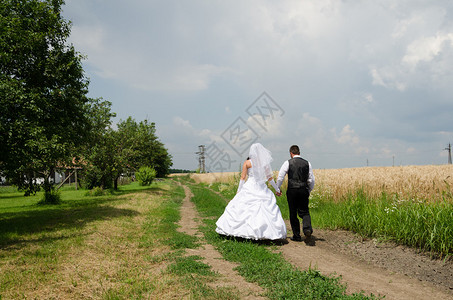 在麦地的新婚夫妇图片