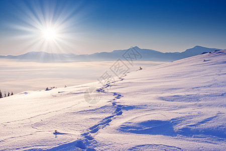 美丽的冬季景观与山中的雪图片