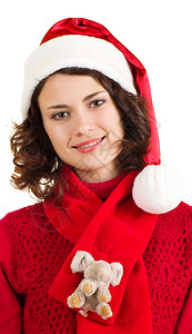 穿着圣诞老人衣服的年轻美女穿白图片