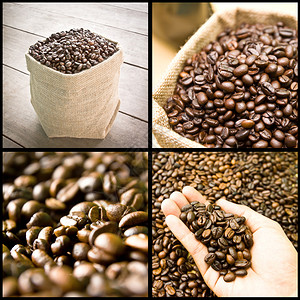 咖啡豆种子谷物拼贴画图片