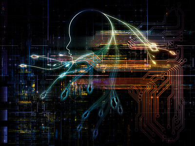 人工智能系列关于思维逻辑计算机和未来技术主题的人类形象连接器和技图片