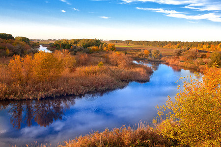 在河的美好的秋天风景图片