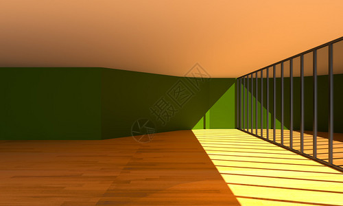 室内彩色绿墙壁和装饰的木地板阳光图片
