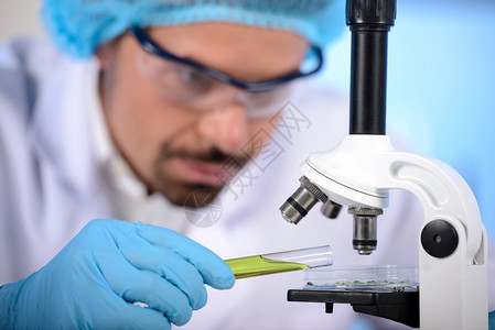 使用显微镜在实验室研究化学元件的图片