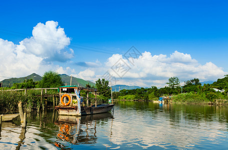 美丽的湿地有村庄和图片