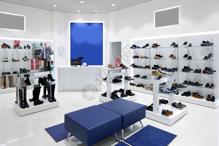 现代商场鞋店明亮时尚的内饰背景图片