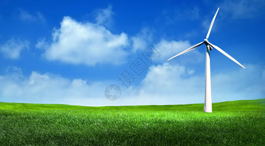 风力发电机绿色的麦田图片