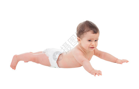 6个月身着尿布的悲惨婴儿躺在地上图片