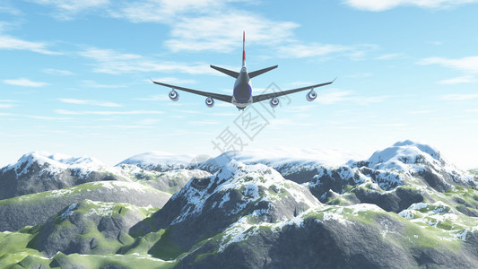 飞机过远处的雪山背景图片
