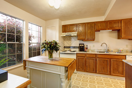 传统的厨房有瓷砖地板图片