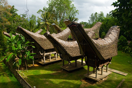 印尼苏拉威西岛TanaToraja人的马鞍形传统船屋tongko图片