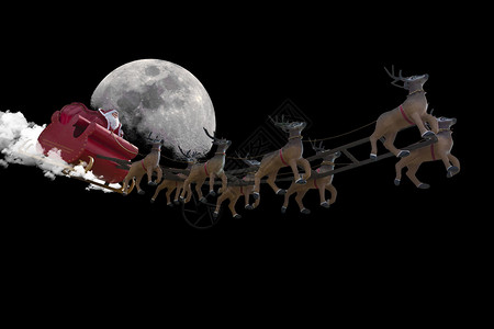 圣诞老人骑着雪橇在蓝星上图片