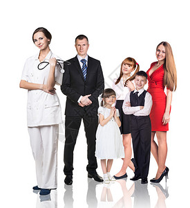 医生预约的大家族孤立在白色背背景图片
