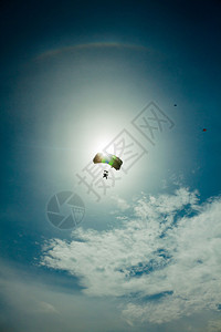 跳伞者在蓝天飞翔图片
