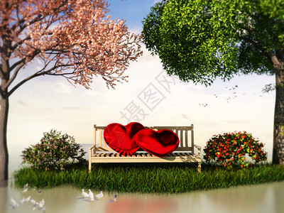 3D瓦伦丁观赏爱情和浪漫以心形美丽的夏天图片