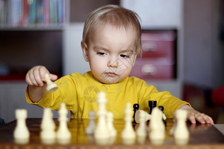 幼儿在家庭国际象棋锦标赛儿童智能游戏教育概念室内肖像等比赛中与一个图片