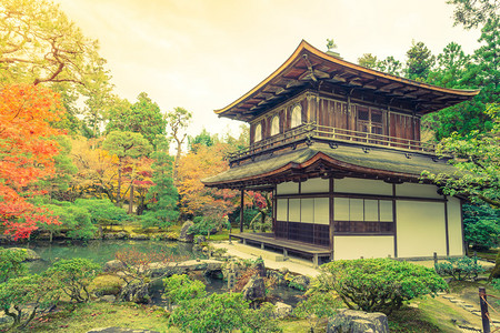 Ginkakuji寺庙日本京都经过滤的图像处理图片