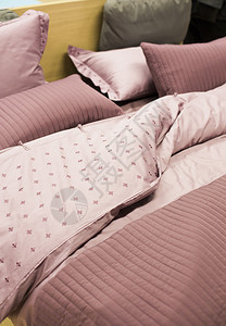 在床上和沙发上涂干净的毯子和枕头图片