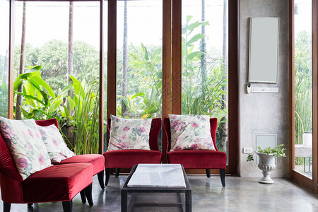 设计室内客厅设计现代风格绿色花园内有图片
