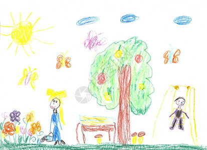 一家人散步的儿童画图片