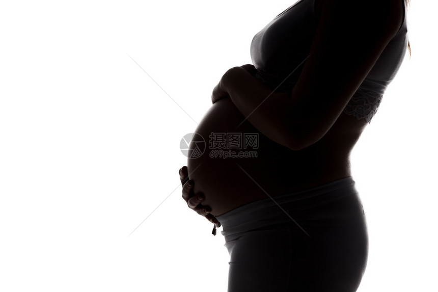 侧写孕妇的轮廓怀着白色图片