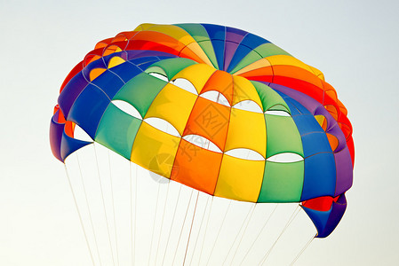 天空降落伞的彩色条纹图片