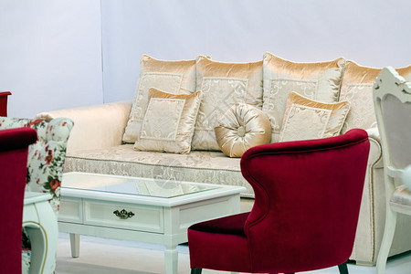 漂亮的现代沙发客厅配有枕头图片